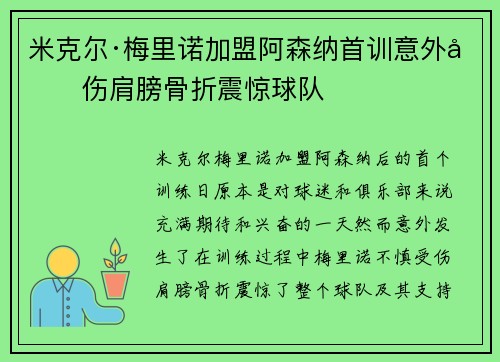 米克尔·梅里诺加盟阿森纳首训意外受伤肩膀骨折震惊球队