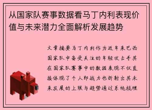 从国家队赛事数据看马丁内利表现价值与未来潜力全面解析发展趋势
